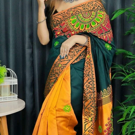DS-404-Dupian Silk Saree Block Printed